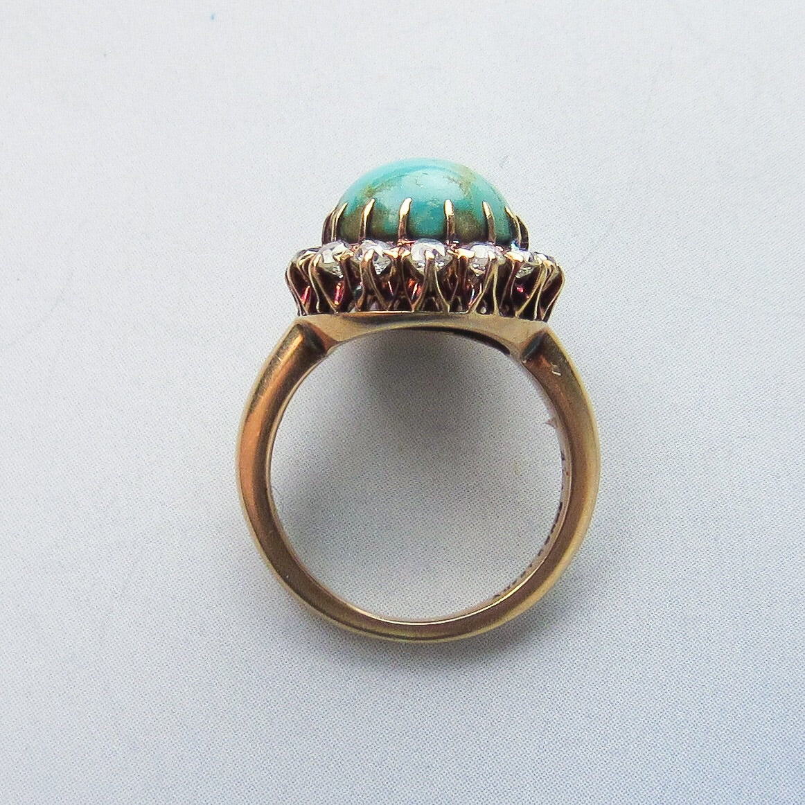 SOLD--Edwardian Turquoise and Diamond Cluster Ring 14k c. 1900