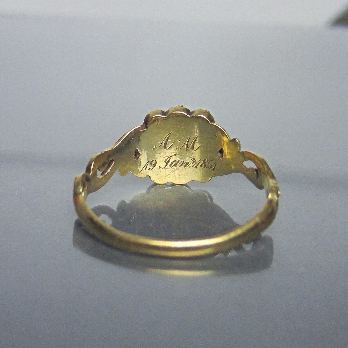 SOLD--Early Victorian Mourning Ring 18k c. 1851