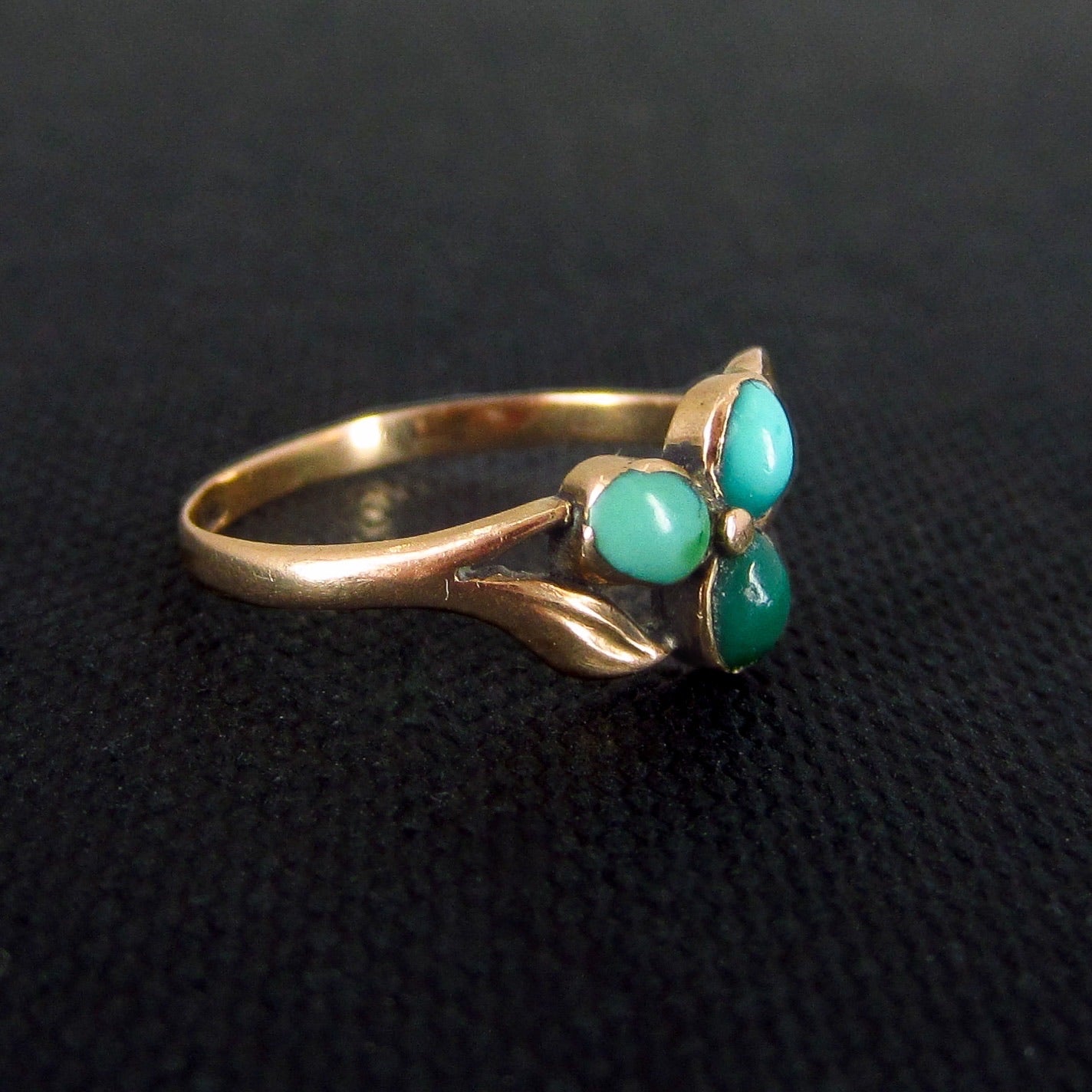 SOLD--Victorian Turquoise Flower Ring 14k c. 1890