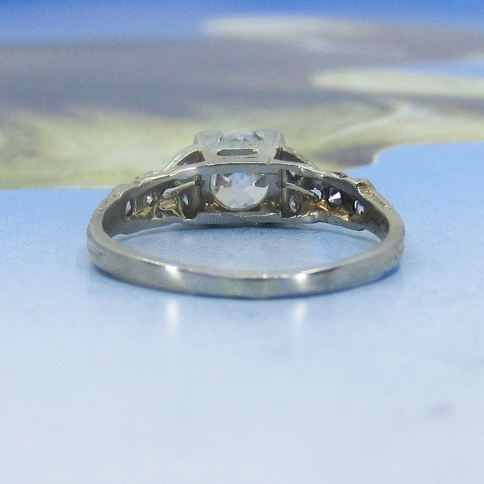 SOLD--Art Deco Old Mine .67ct Diamond Engagement Ring 18k c. 1920