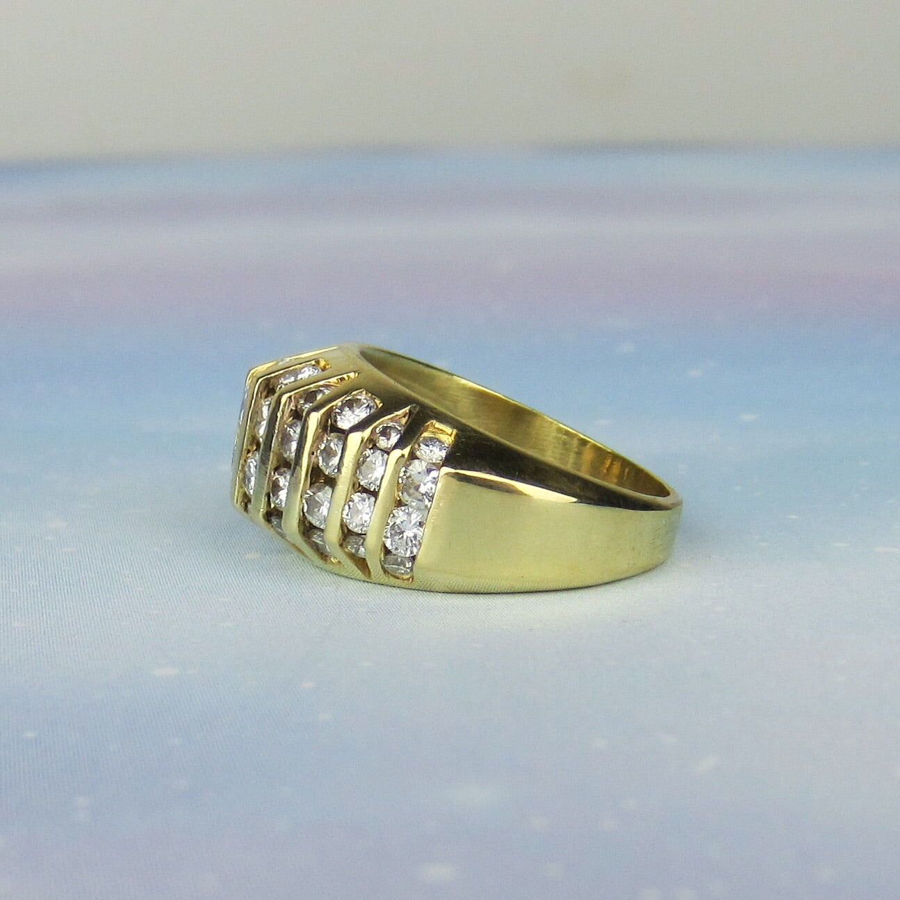 SOLD--Vintage Chunky Channel Set Diamond Ring 18k c. 1990