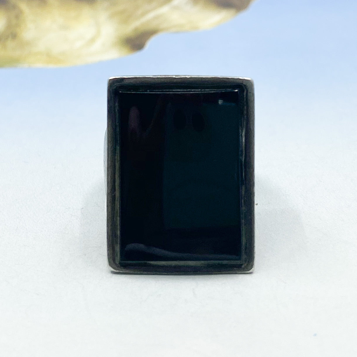 SOLD--Vintage Large Onyx Signet Ring Sterling c. 1970