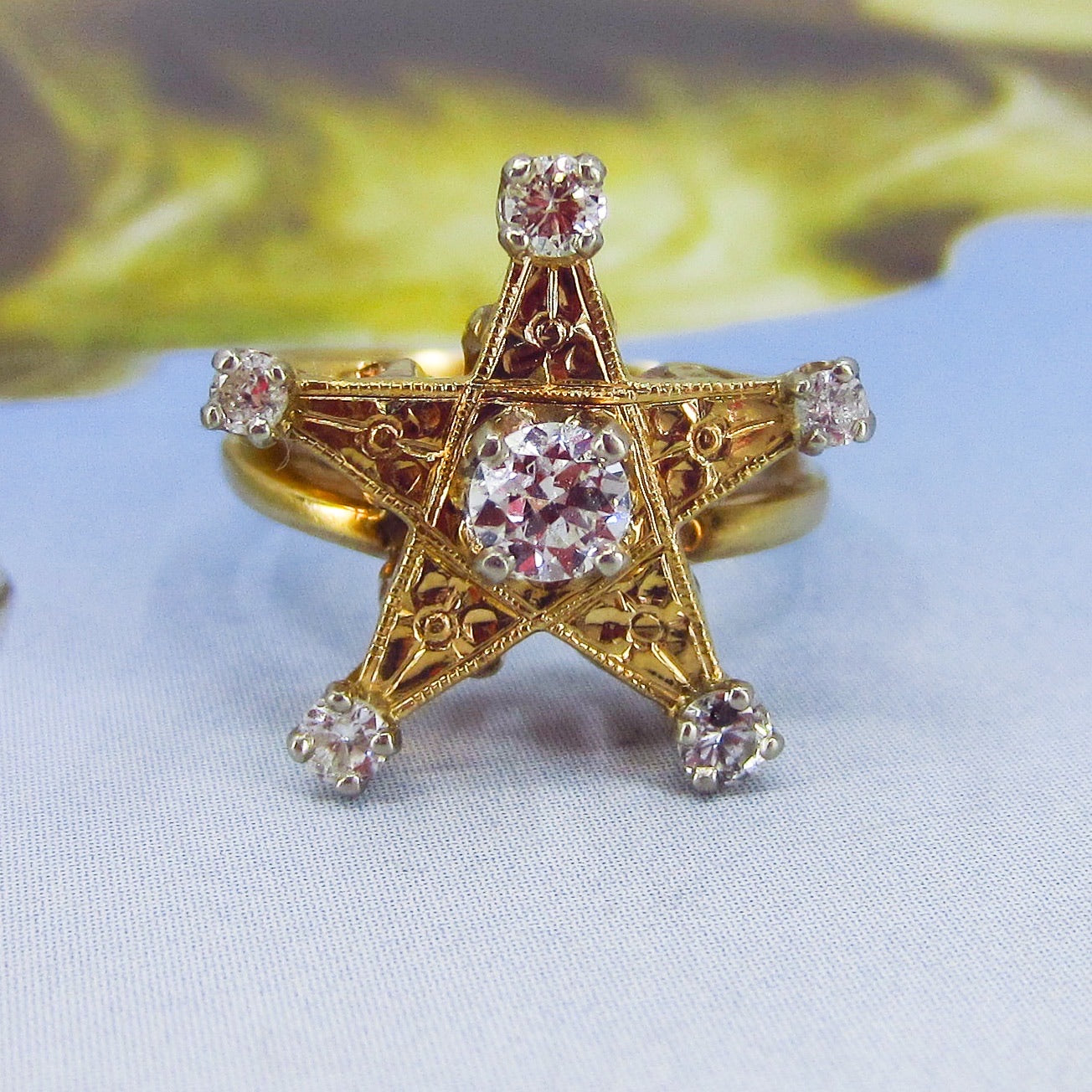 Mid-Century Diamond Star Ring 14k c. 1950