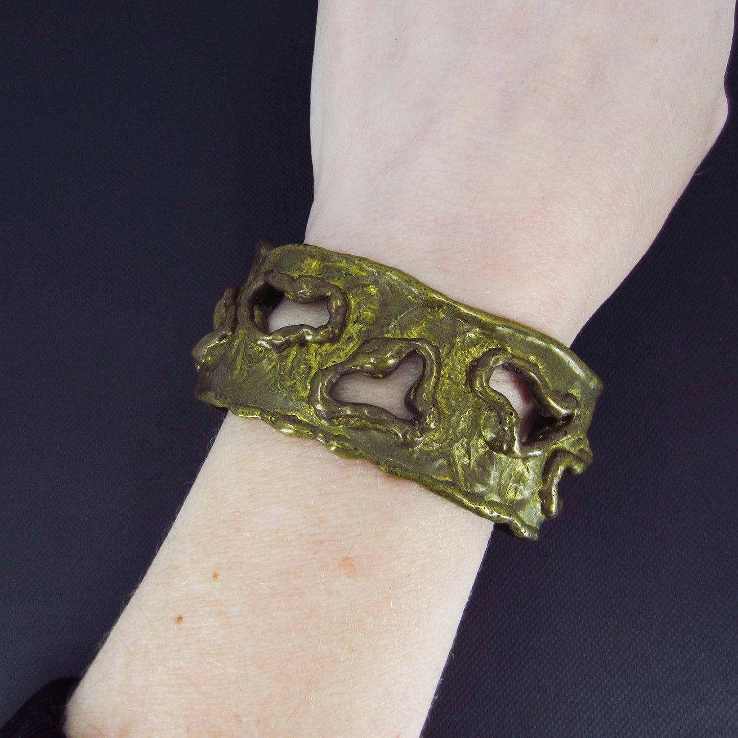 SOLD--Mid-Century Brutalist Gilt Brass Cuff c. 1960