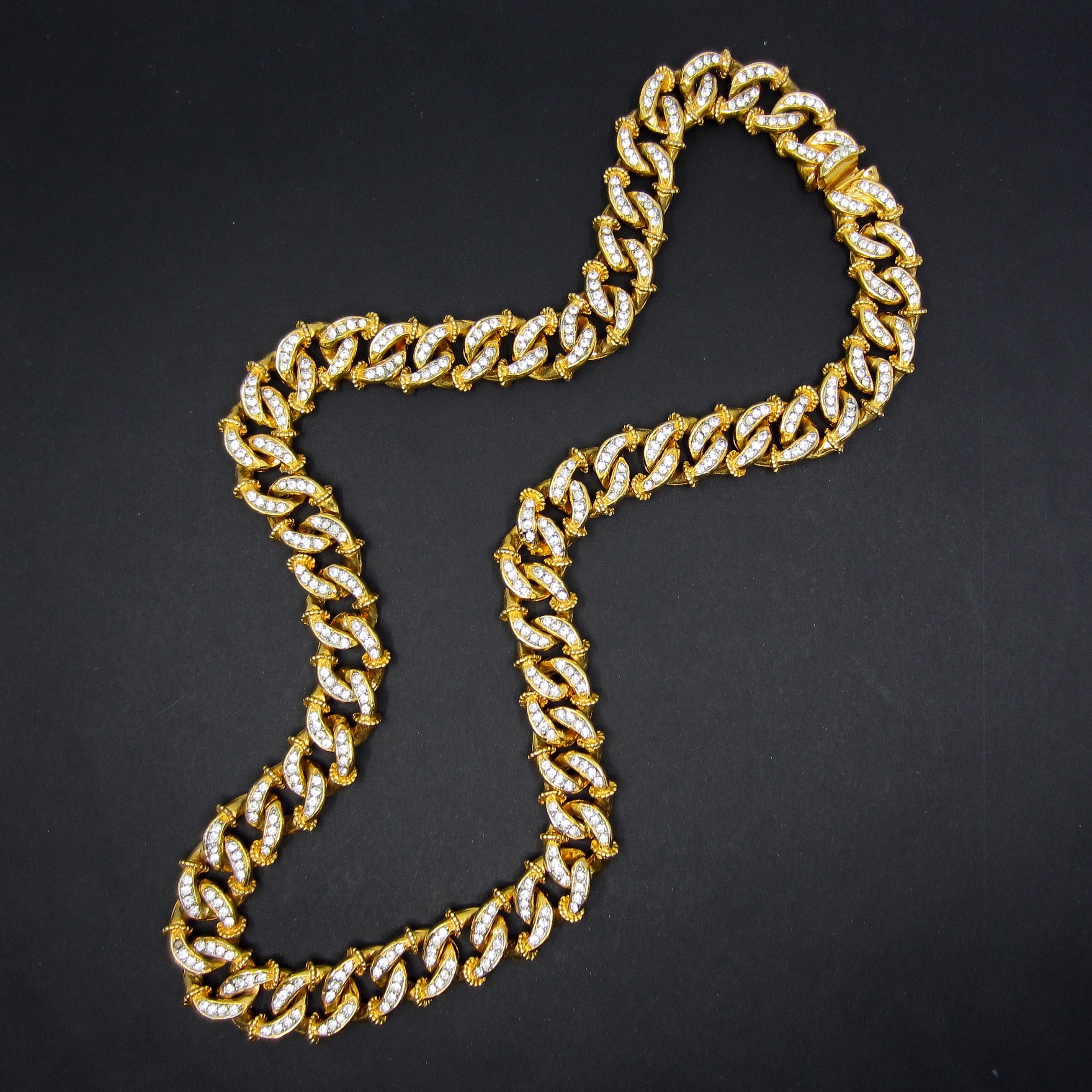 SOLD--Vintage Massive KJL Crystal Curb Link Chain Gold Plate c 1960's –  Bavier Brook