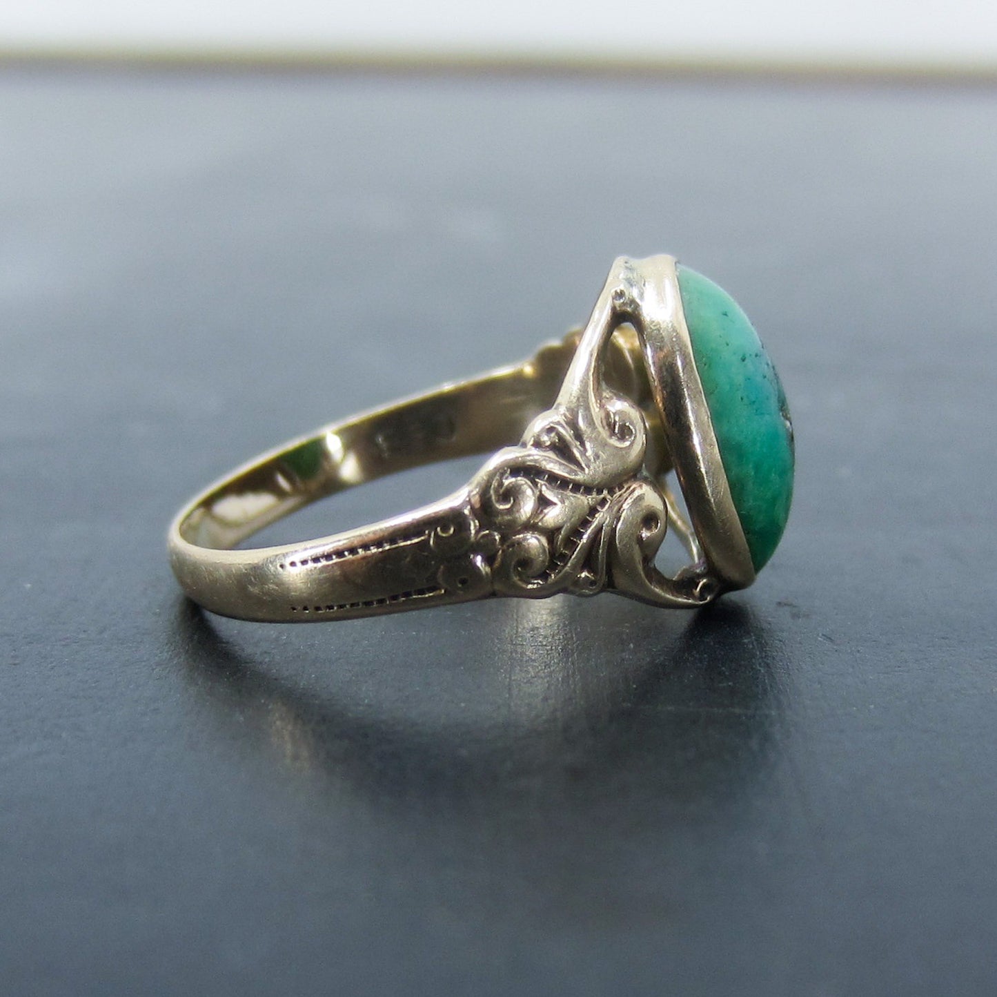 SOLD--Art Deco Turquoise Signet Ring 10k, Ostby & Barton c. 1930