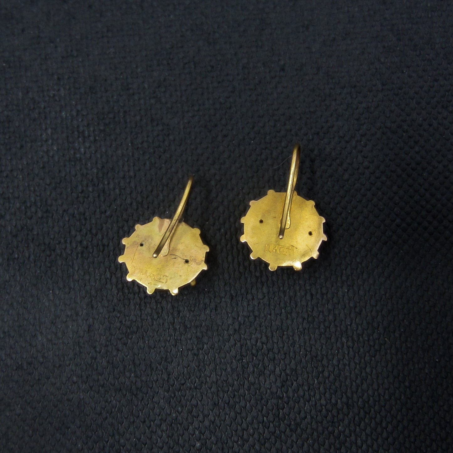 SOLD Victorian Etruscan Revival Small Drop Earrings 15k c. 1880