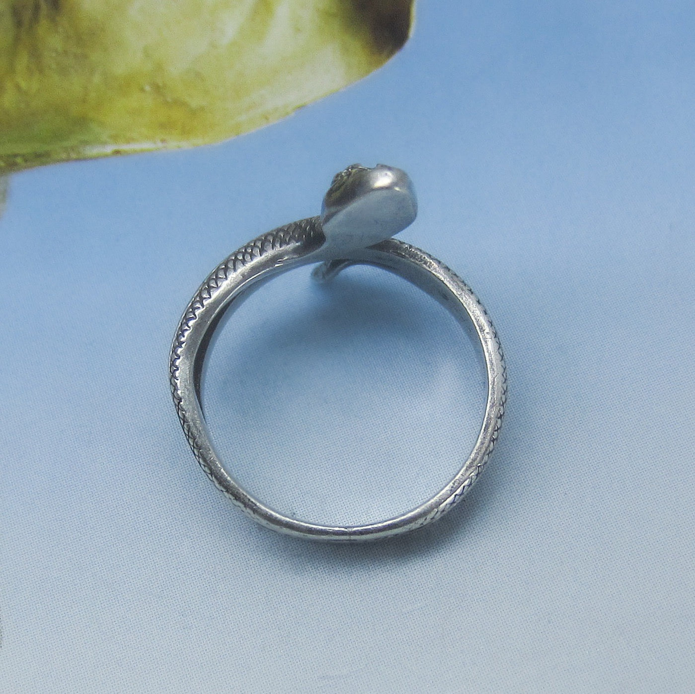 SOLD-Vintage Rose Cut Diamond Snake Ring Sterling, size 6.75 Russian c. 1970