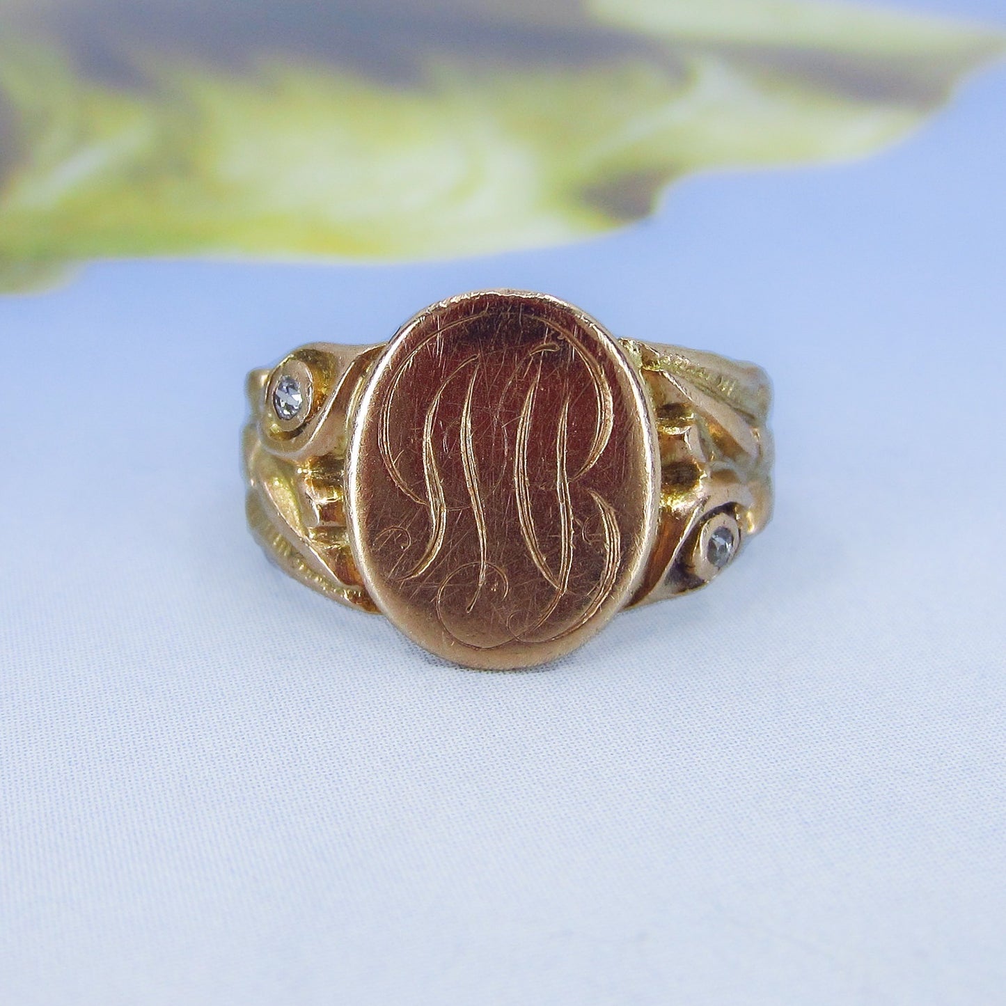 SOLD--Victorian Diamond Signet Ring 14k c. 1900