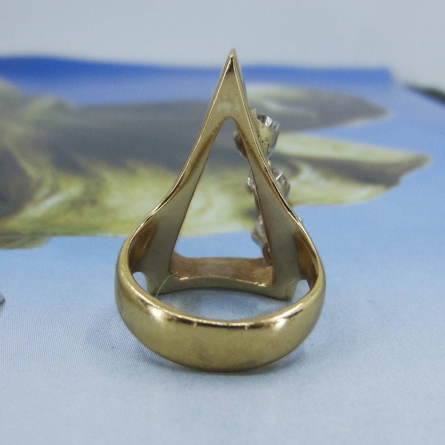 SOLD--MidCentury Modernist Giant Diamond Triangle Ring 14k c. 1970