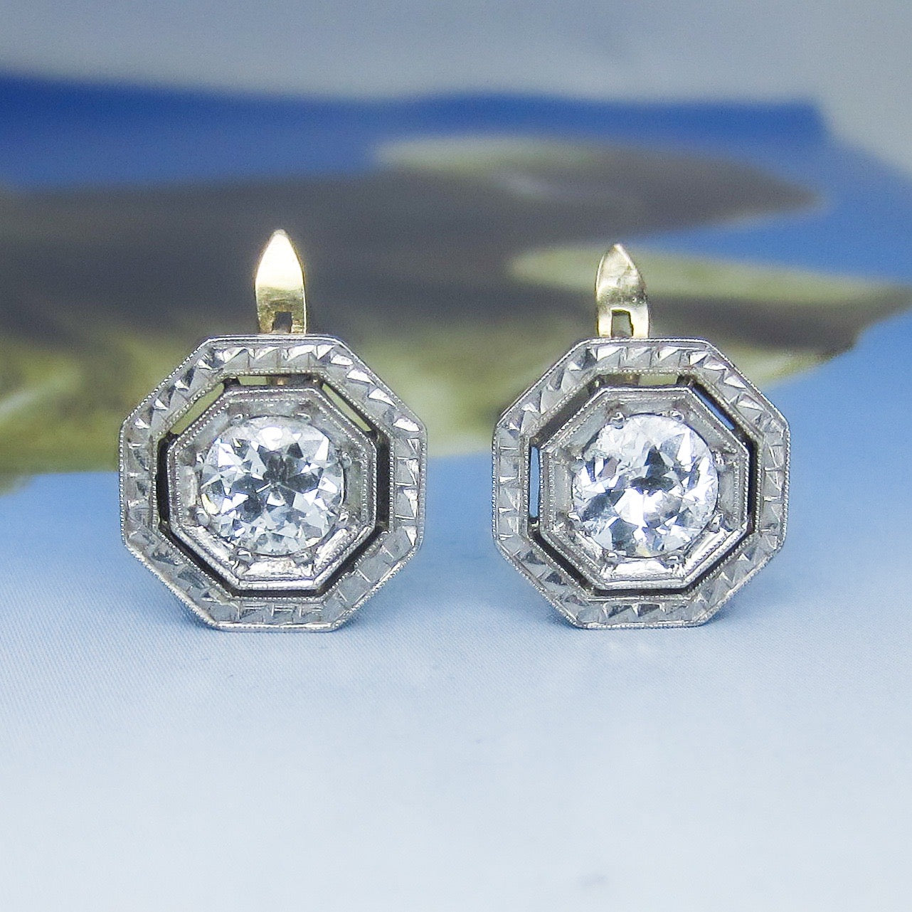 SOLD--Art Deco Old European Diamond 1.40ctw Stud Earrings 14k c. 1930
