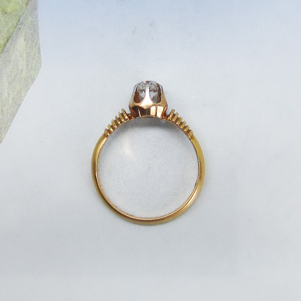 SOLD--Victorian Old Mine .42ct Diamond Solitaire Engagement Ring 14k c. 1869