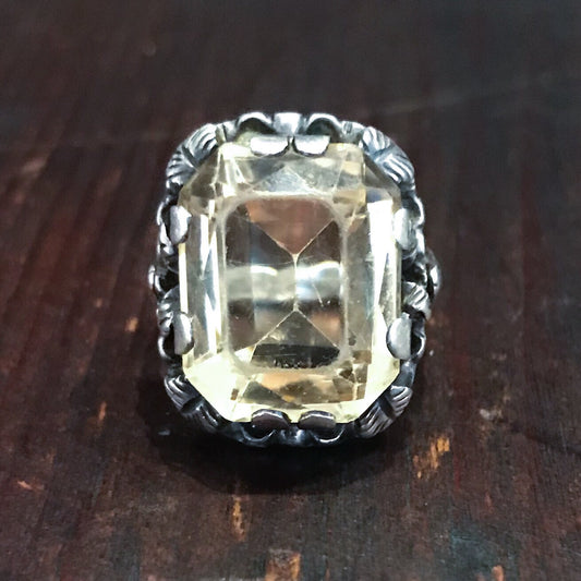 SOLD--Vintage Ornate Citrine Ring Sterling, Vienna c. 1940