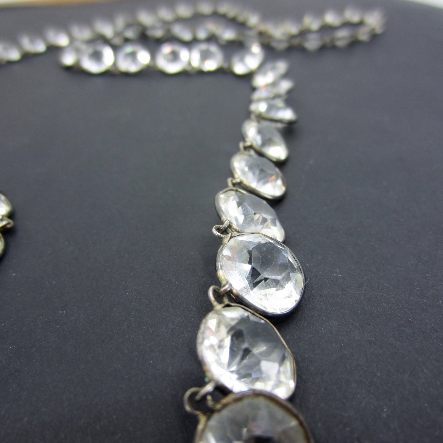 Art Deco Long 32” Graduated Paste Crystal Necklace Sterling c. 1930