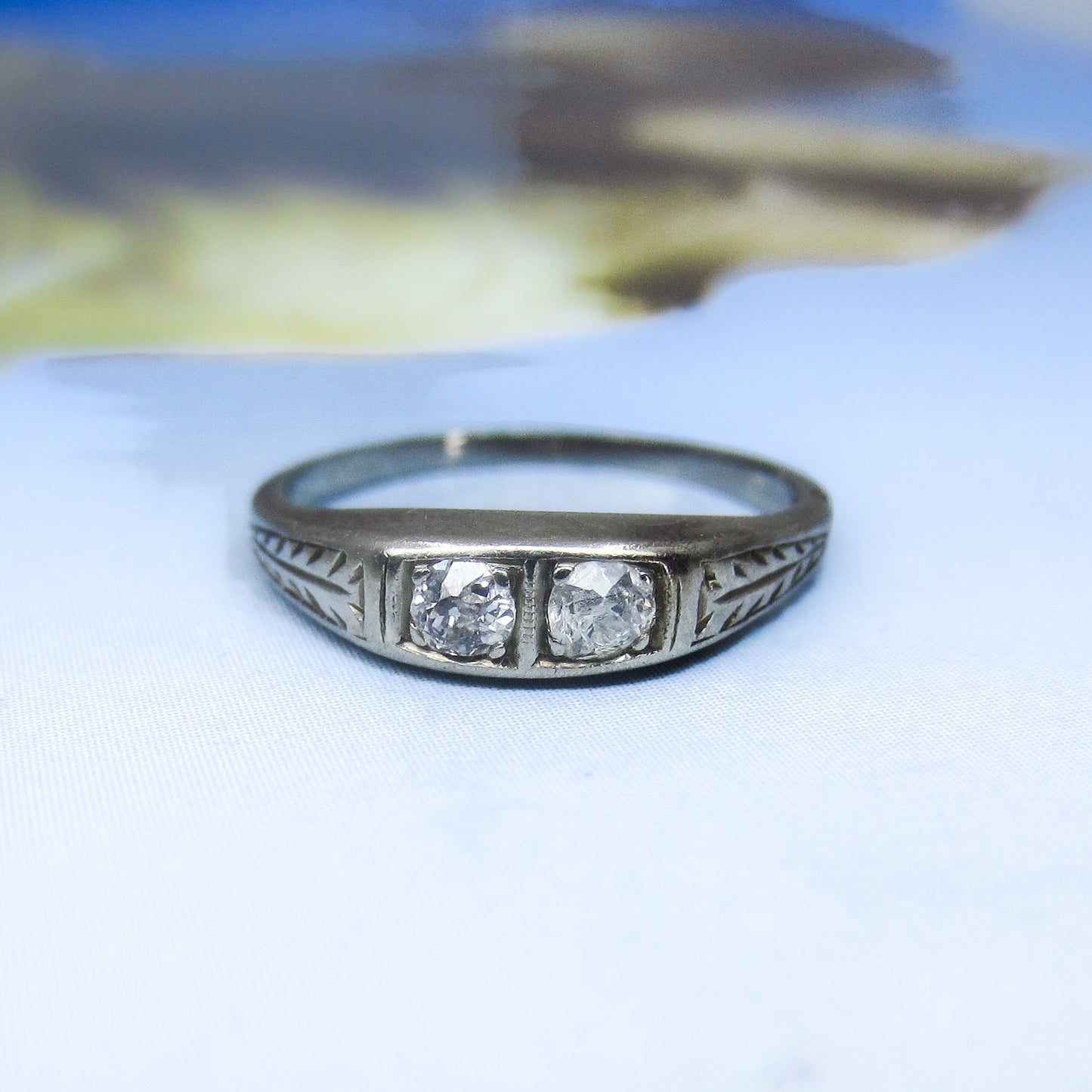 SOLD-Art Deco Two Diamond Band 14k c. 1920