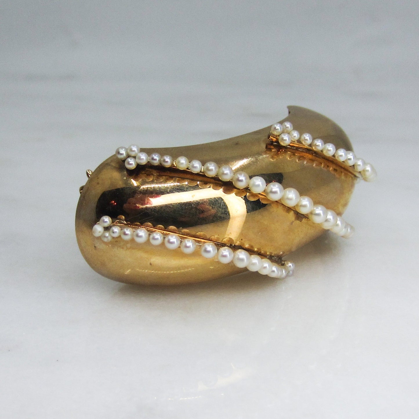 Retro Pearl Brooch 14k, Paul Lackritz c.1940