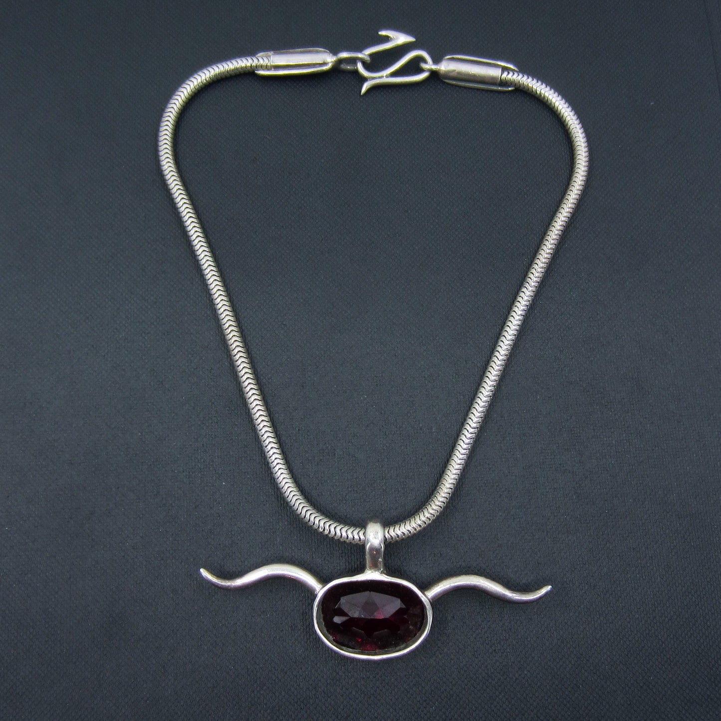 Post-Modern Synthetic Ruby Horn Necklace Sterling, Michael Spirito c. 2000's