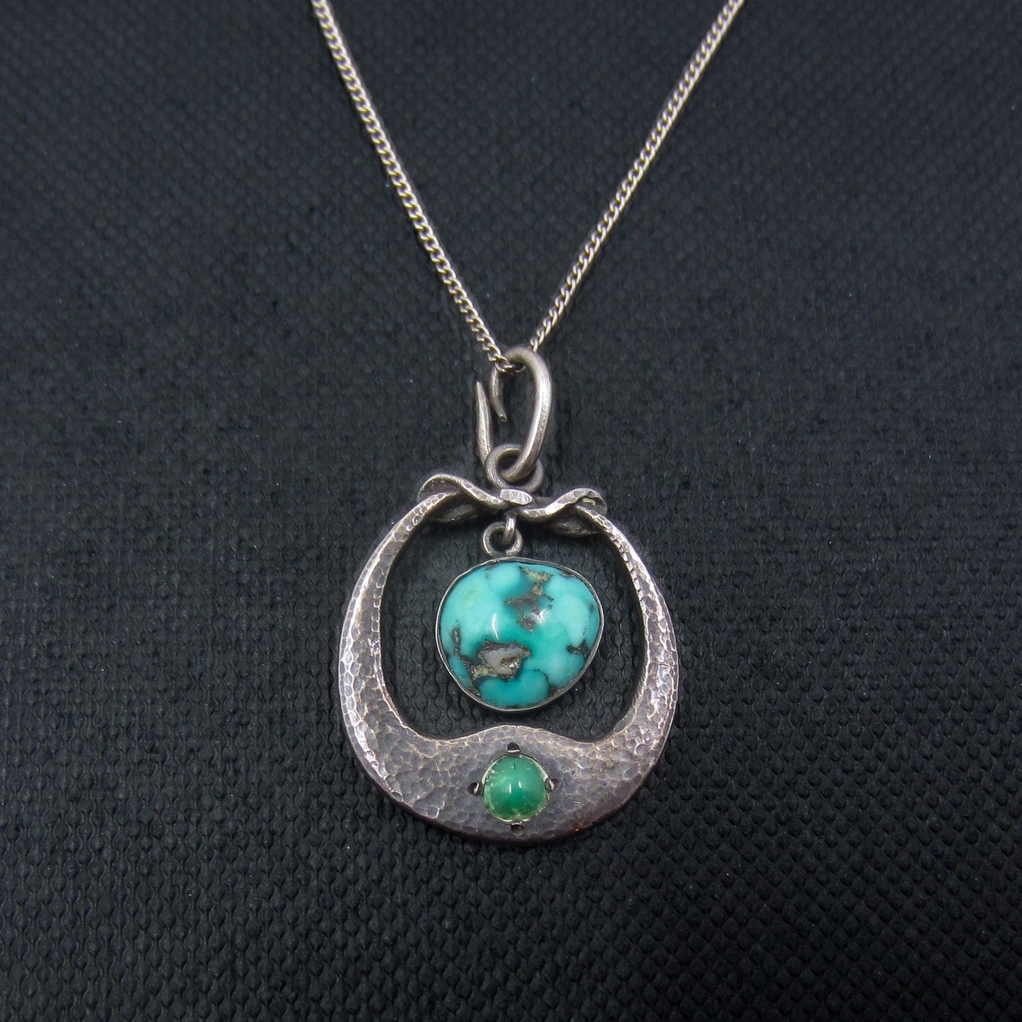 SOLD--Rare Arts & Crafts Hammered Turquoise Pendant Sterling, Liberty & Co c. 1910