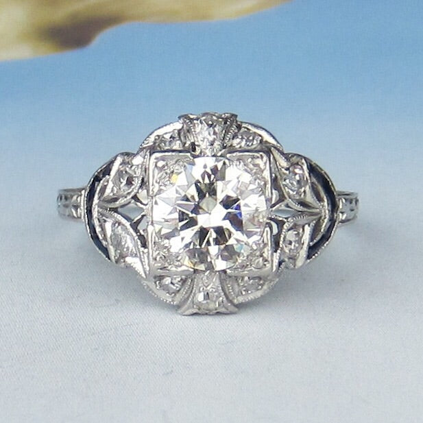 SOLD--Art Deco 1.08ct Diamond Engagement Ring Platinum c. 1930