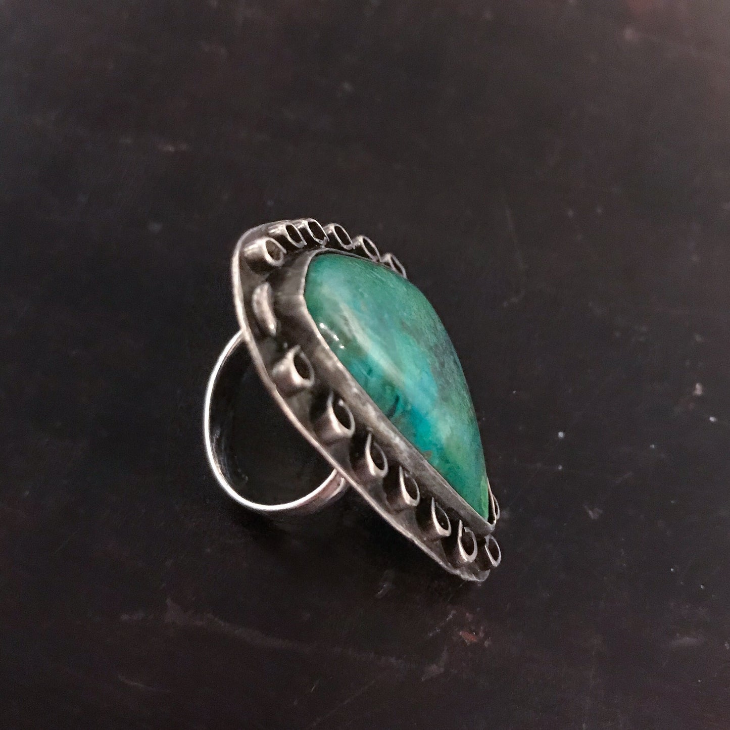 Vintage Big Handmade Turquoise Ring Sterling c. 1960