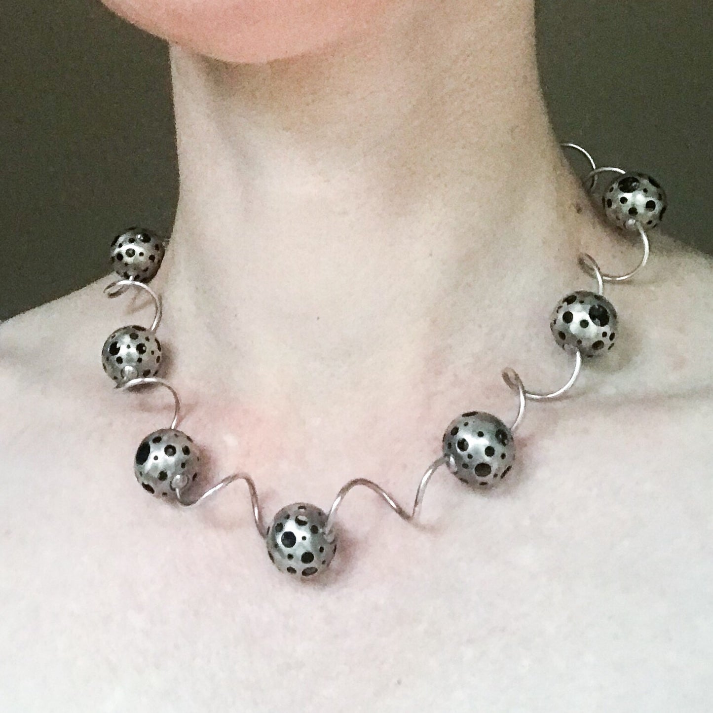 SOLD Post Modern Polka Dot Orbs Necklace Sterling c. 1990