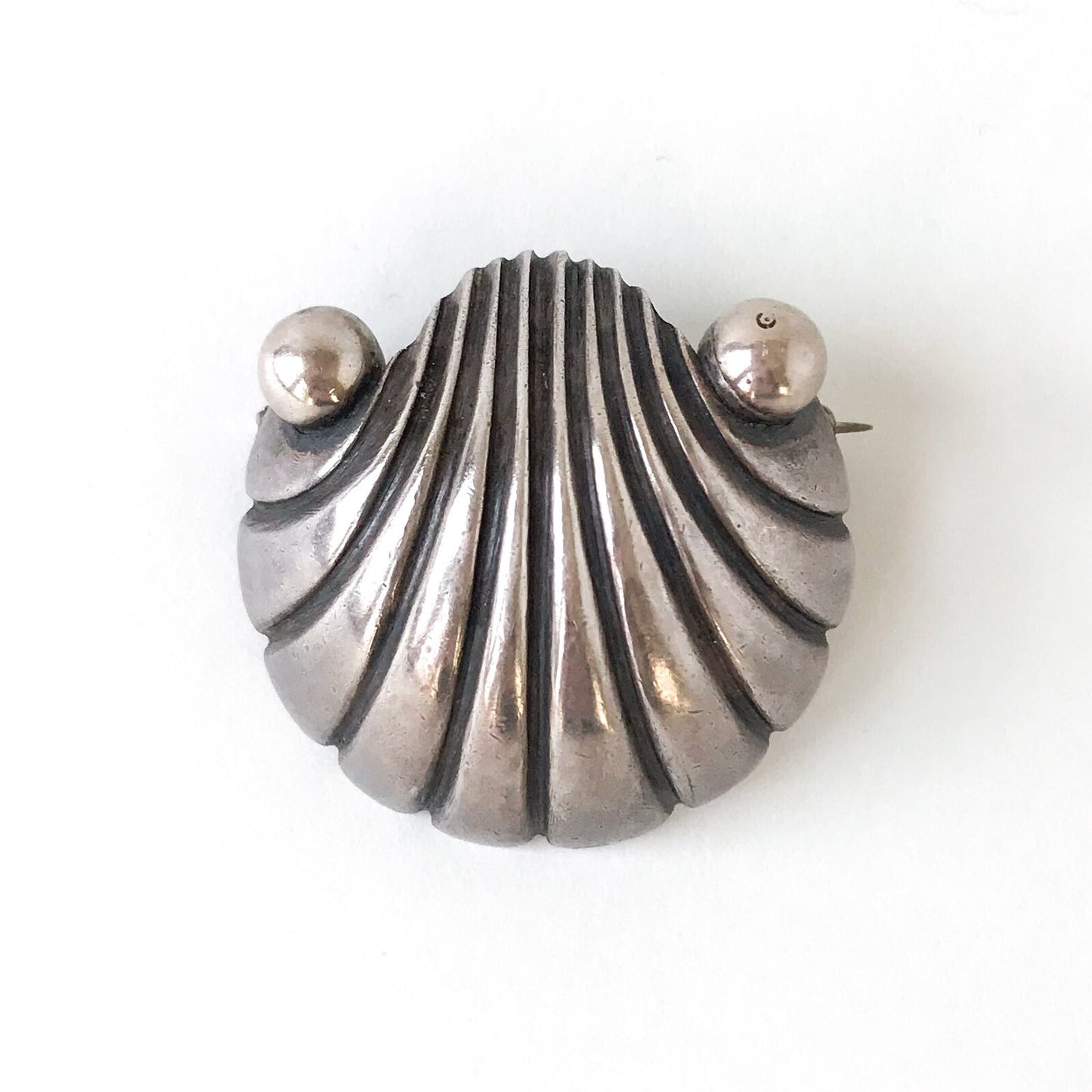 SOLD--Vintage Mid-Century Shell Brooch Sterling, Rafael Dominguez, Taxco c. 1950