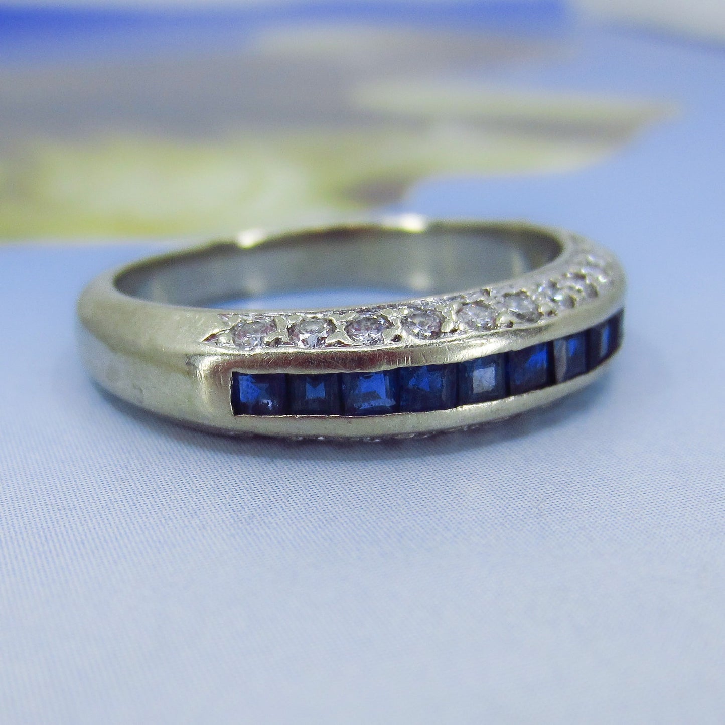 SOLD—Late Art Deco Sapphire and Diamond Band 14k c. 1940
