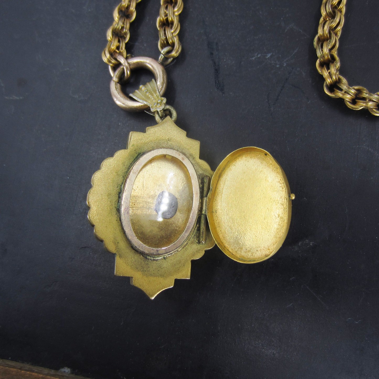 SOLD-Victorian Etruscan Revival Locket and Chain Gold-Filled c. 1880