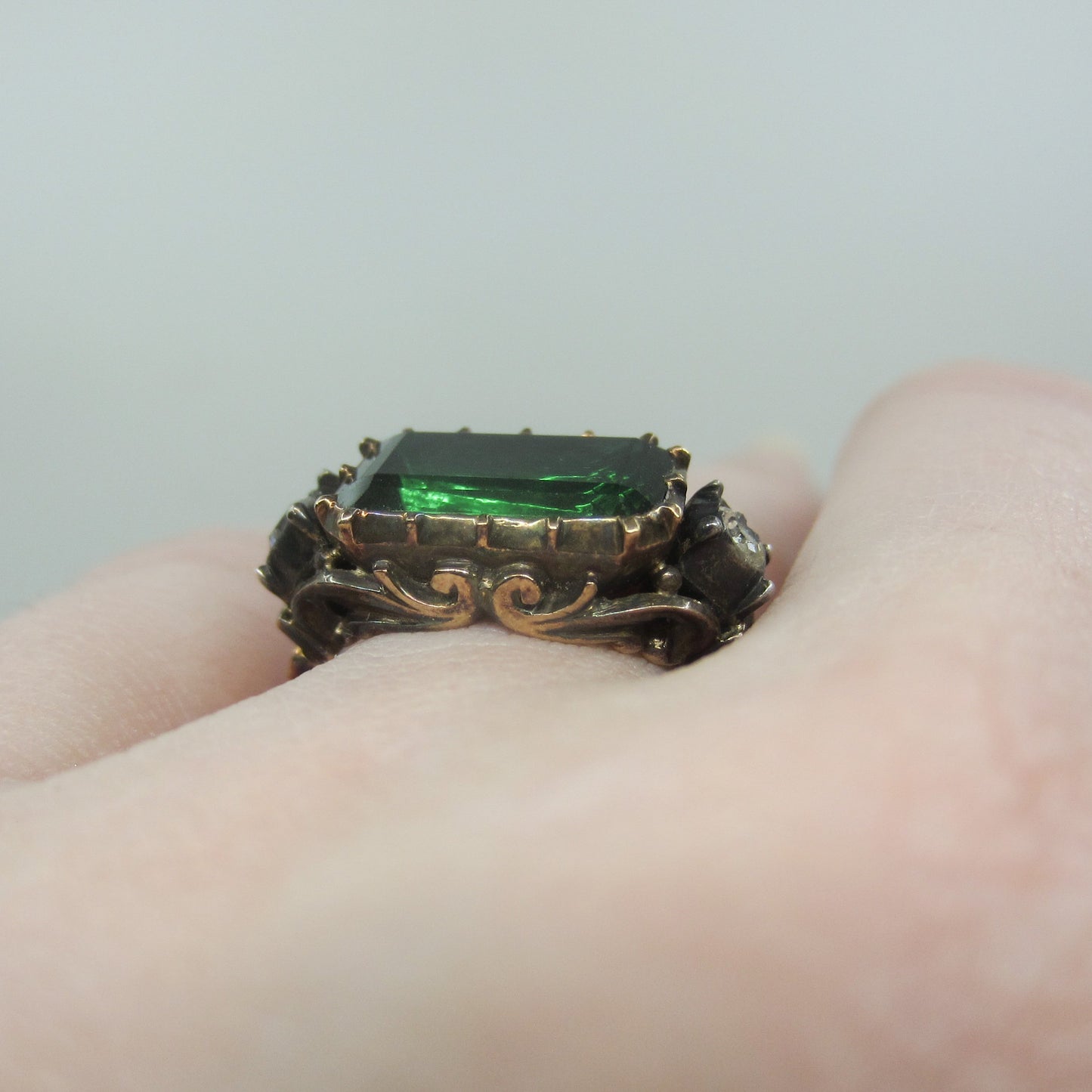 SOLD--Mid-Century Georgian Revival Tourmaline and Diamond Ring 18k c. 1940