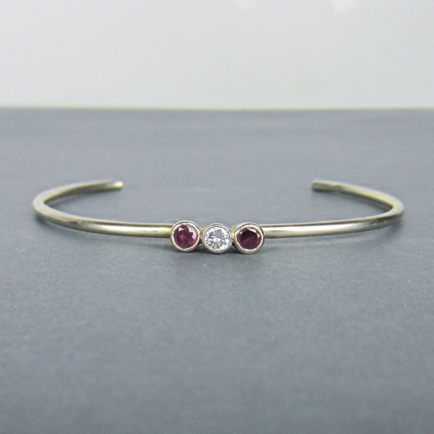 Vintage Ruby and Diamond Delicate Cuff Bracelet 14k c.1990