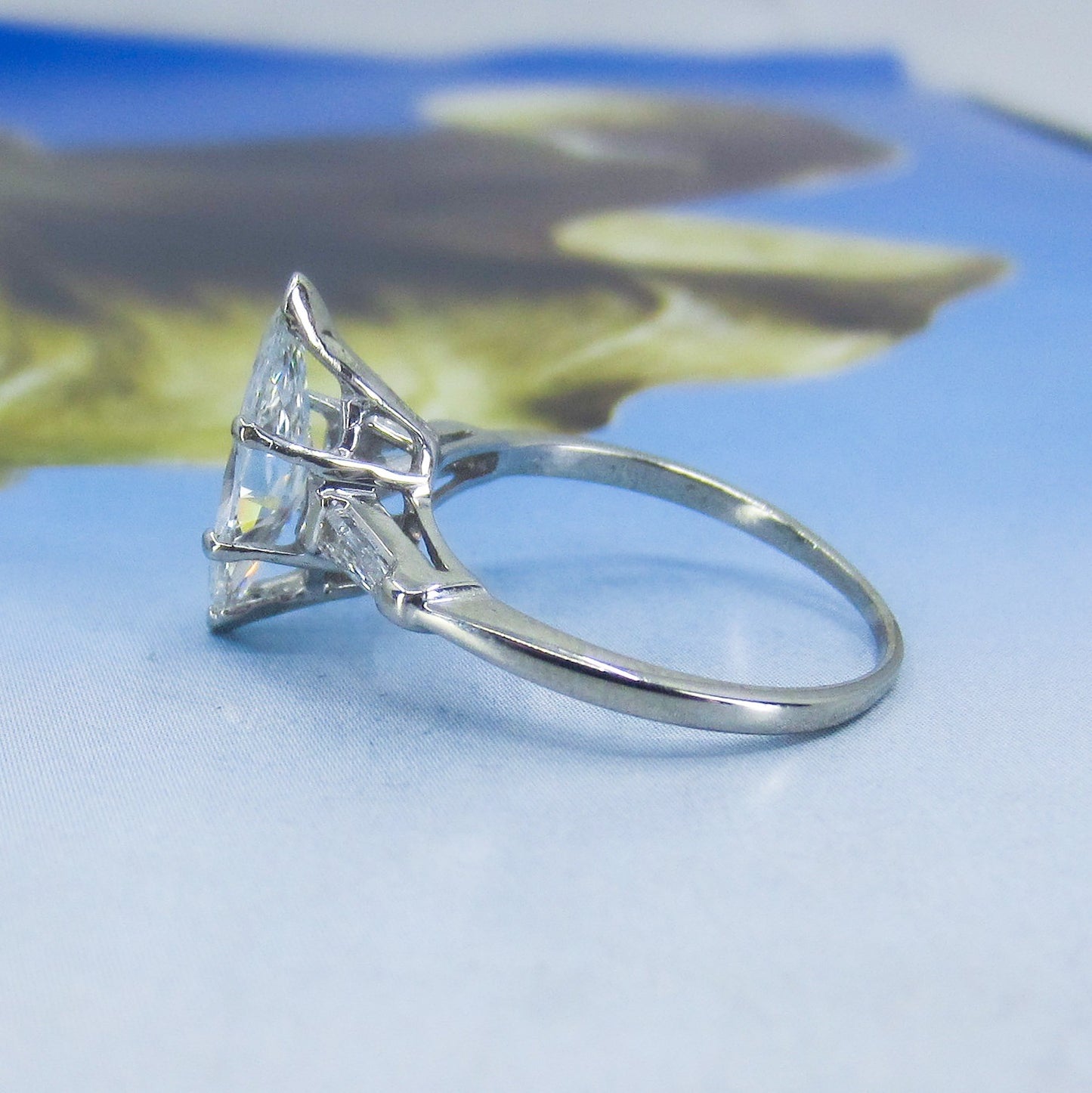 Mid-Century Old Cut Marquise 1.62ct Diamond Engagement Ring 14k c. 1950