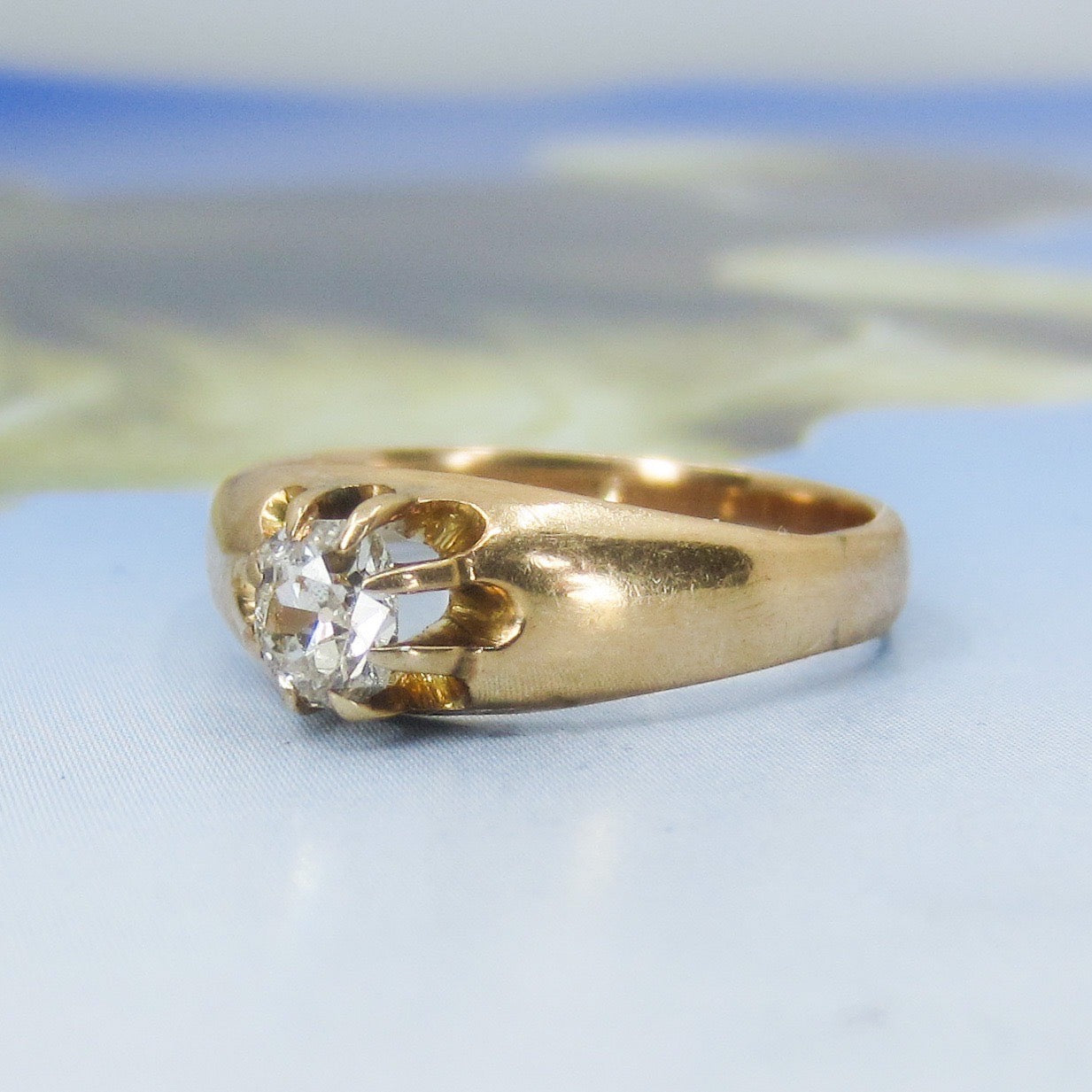 Victorian Old Mine Diamond Solitaire Ring 14k c. 1880