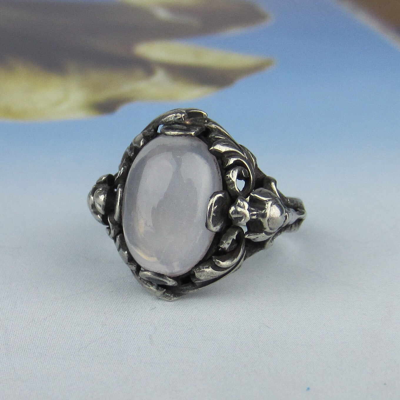 SOLD--Arts and Crafts Moonstone Ring Sterling c. 1900