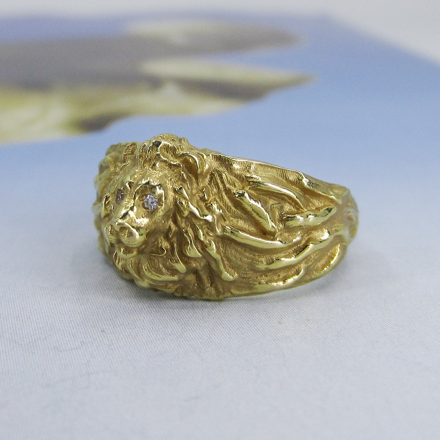 SOLD--Vintage Diamond Lion Ring 14k c. 1950