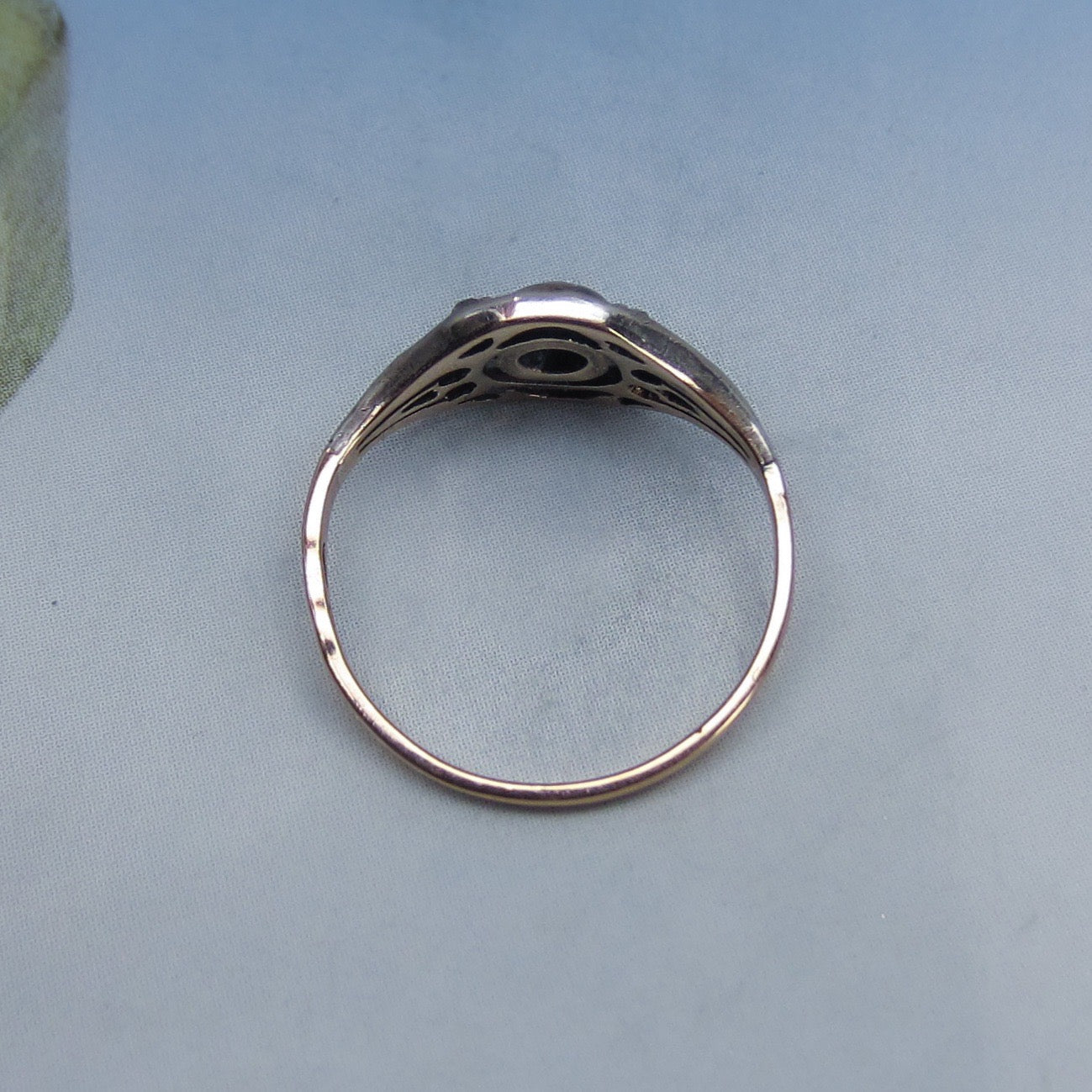 SOLD--Edwardian Diamond Openwork Ring Silver/14k, Austria c. 1910