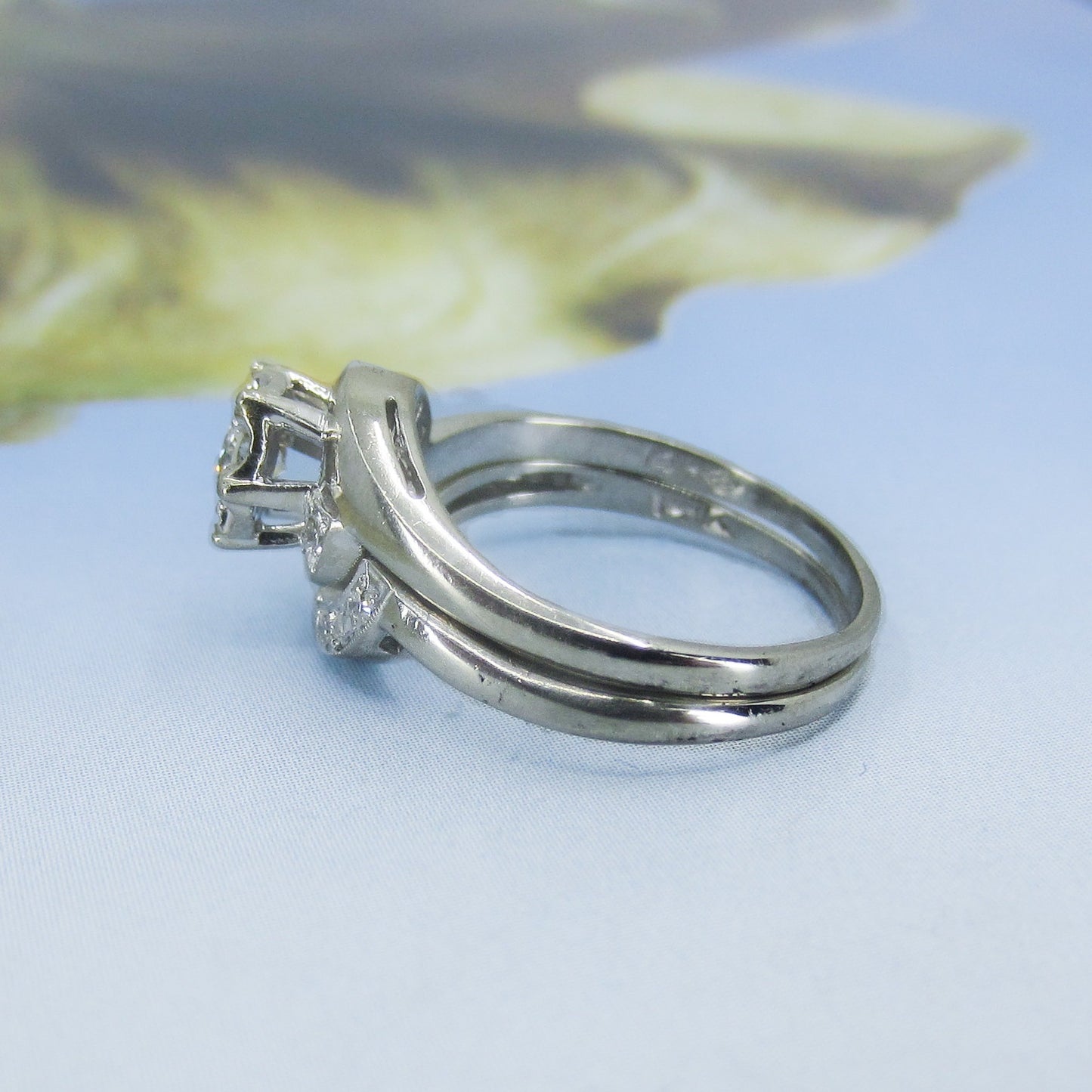 SOLD—MidCentury Diamond Engagement Ring and Wedding Band Set 14k c. 1950