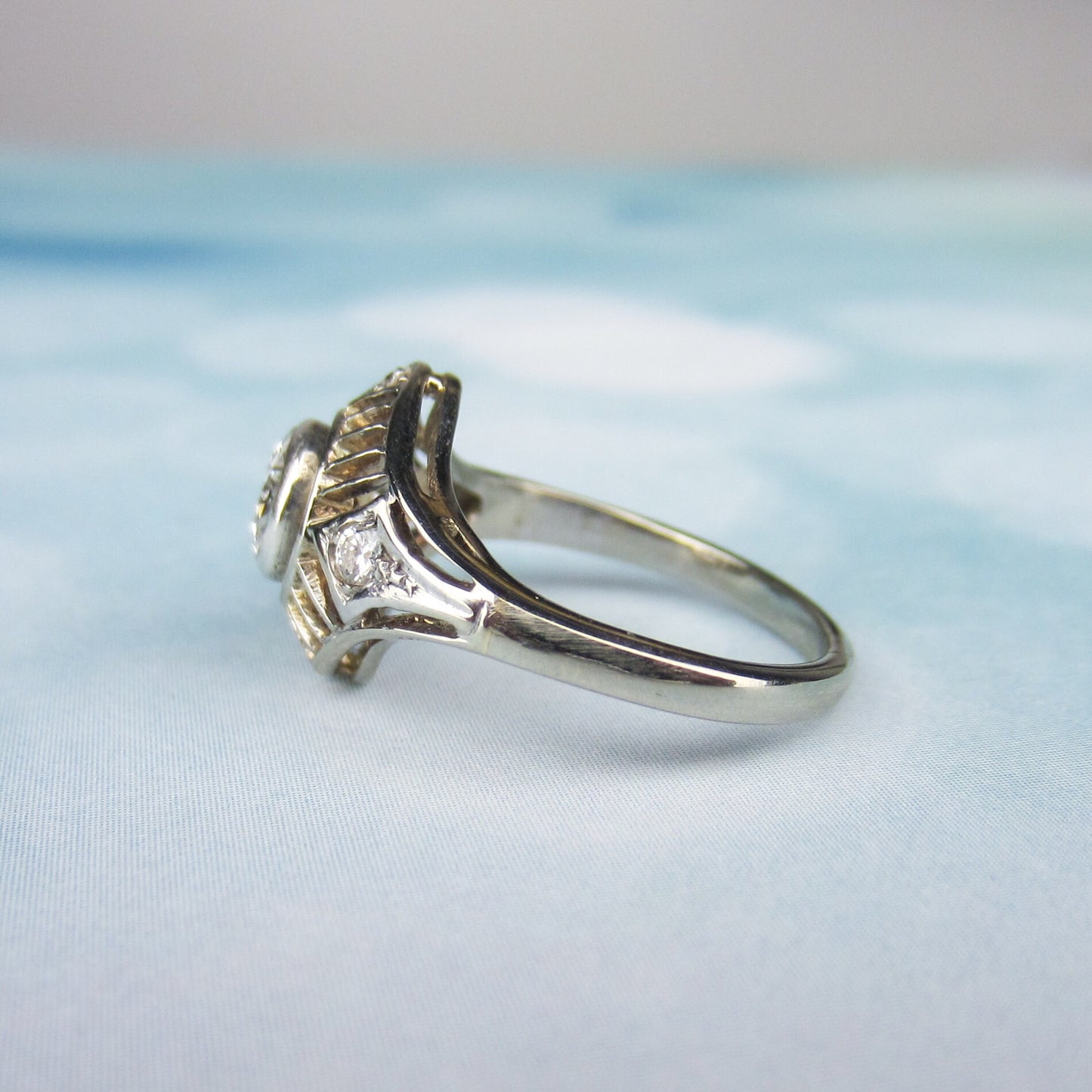 SOLD--Art Deco Diamond .60ct Filigree Engagement Ring 14k, Poland c. 1930