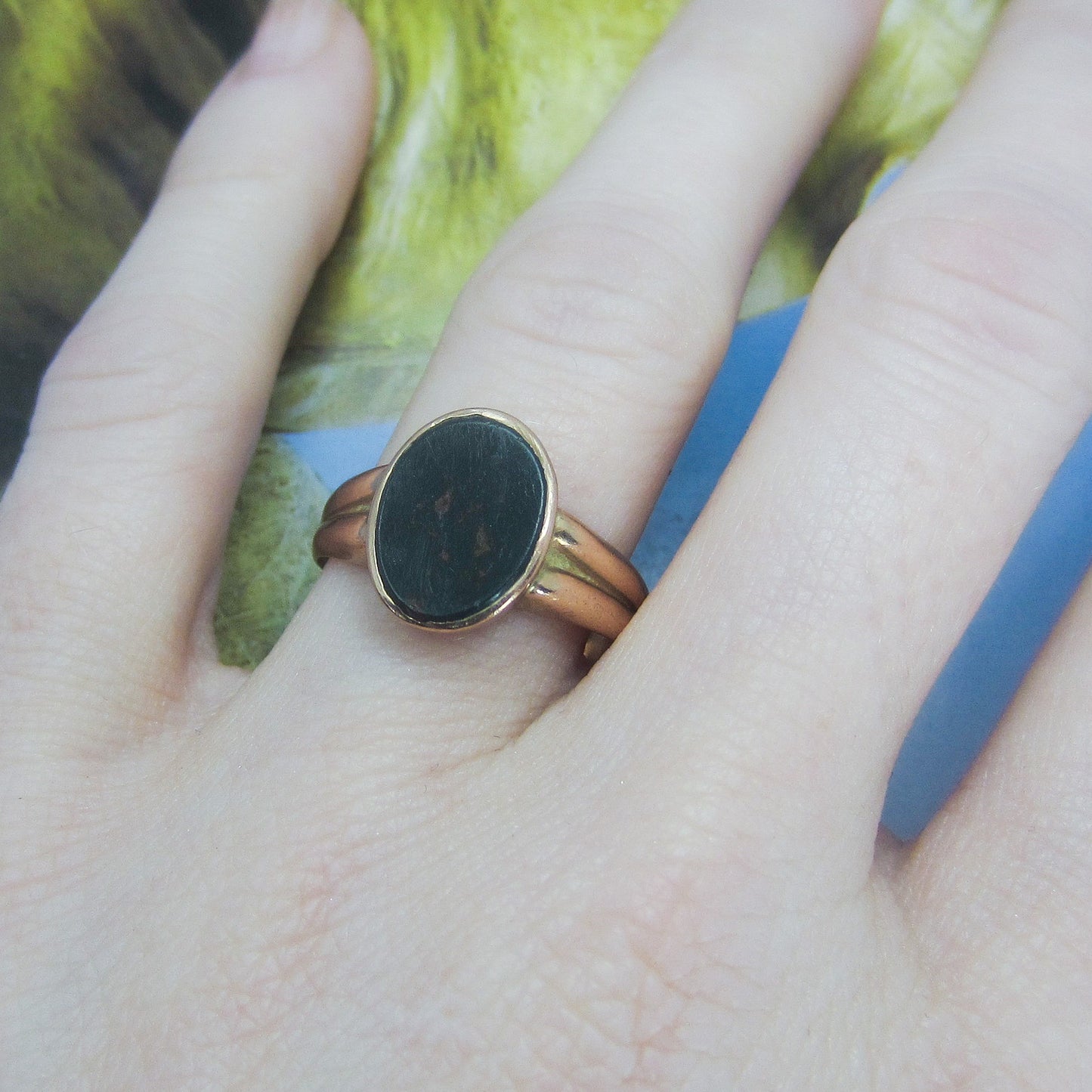 SOLD--Victorian Bloodstone Signet Ring 9k c. 1900