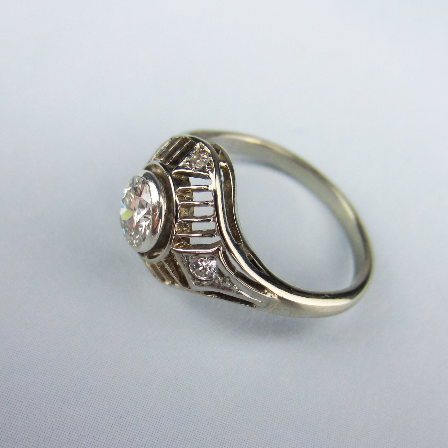 SOLD--Art Deco Diamond .60ct Filigree Engagement Ring 14k, Poland c. 1930