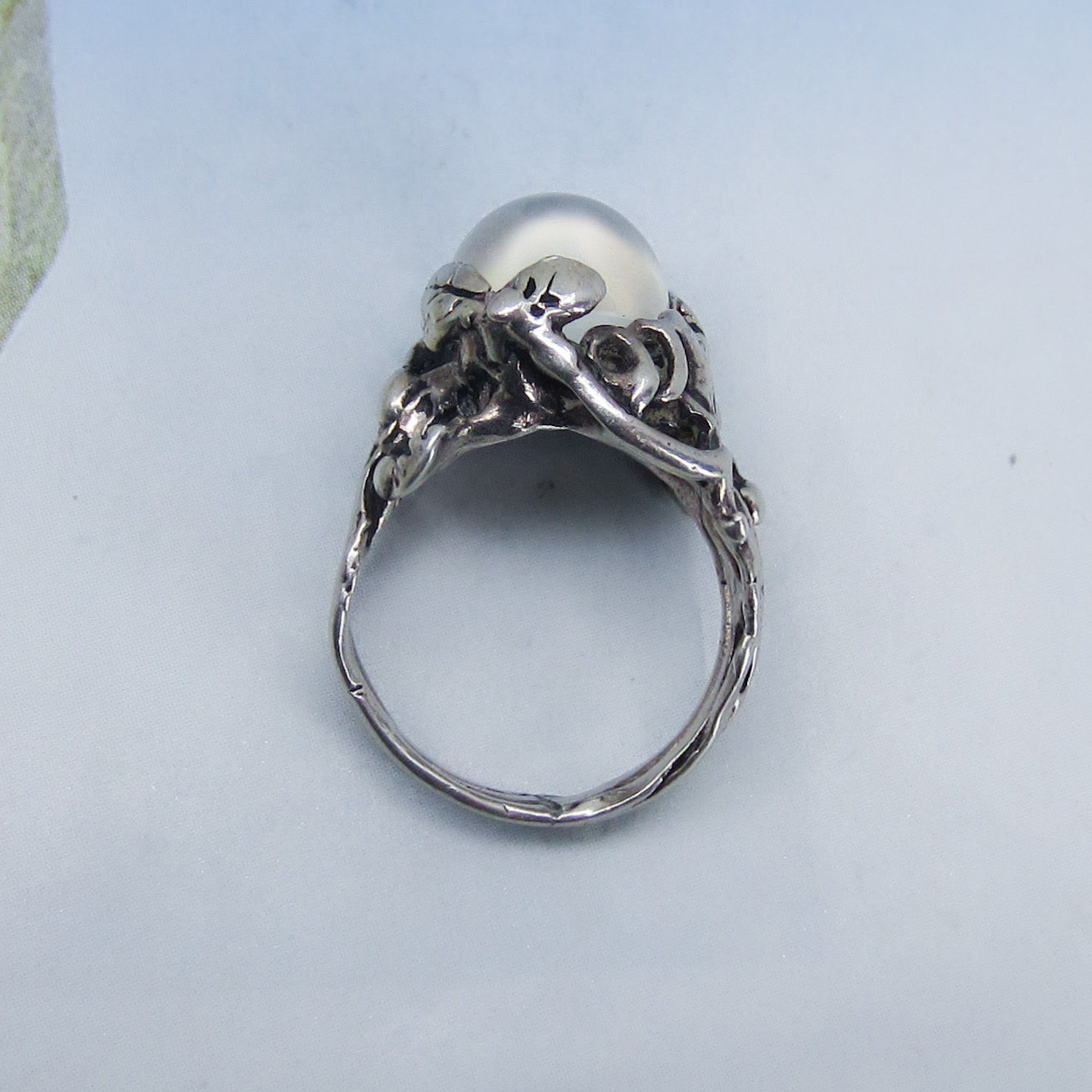 Vintage Brutalist Moonstone Ring Sterling c. 1970