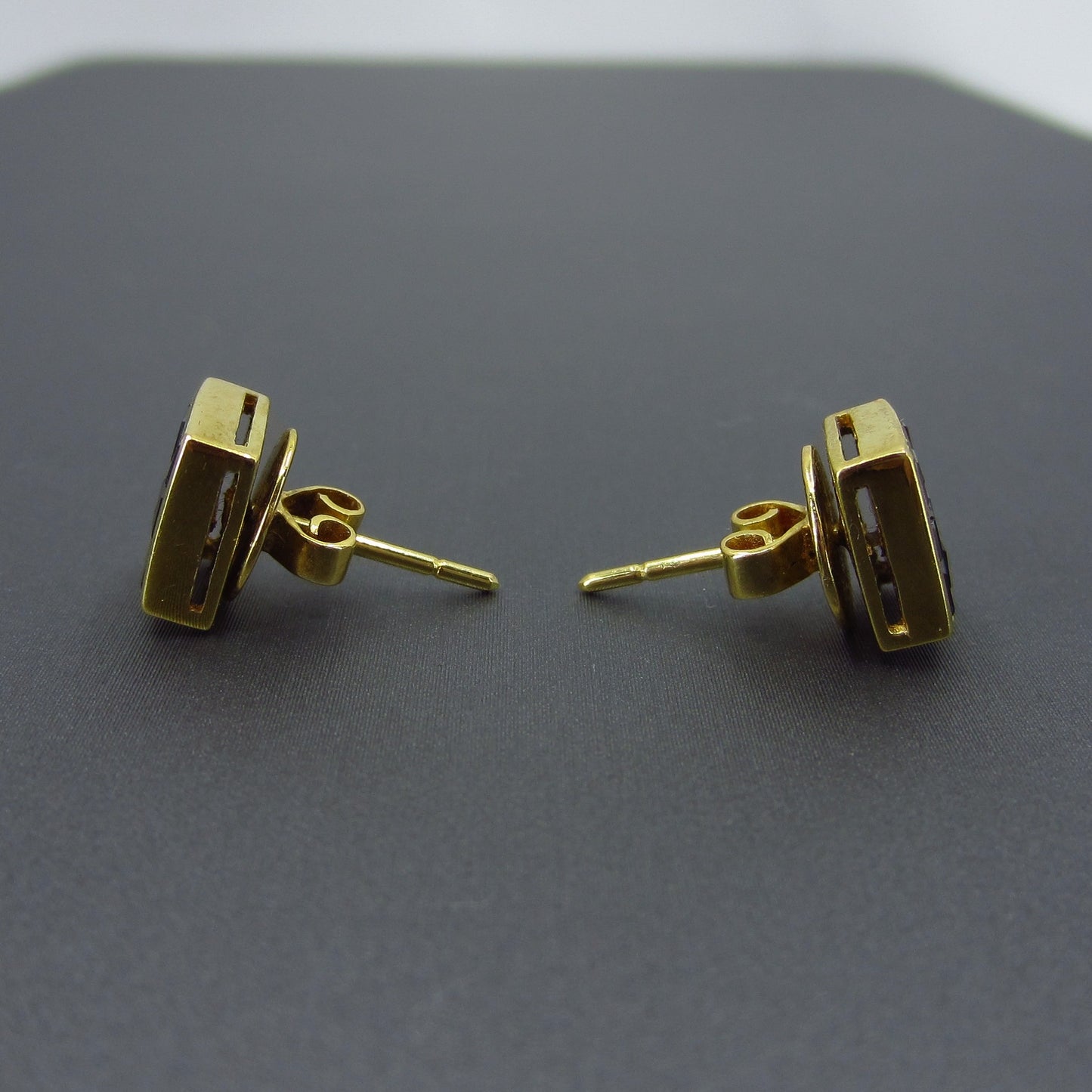 Vintage Square Cut Sapphire Cluster Earrings 18k c. 1980