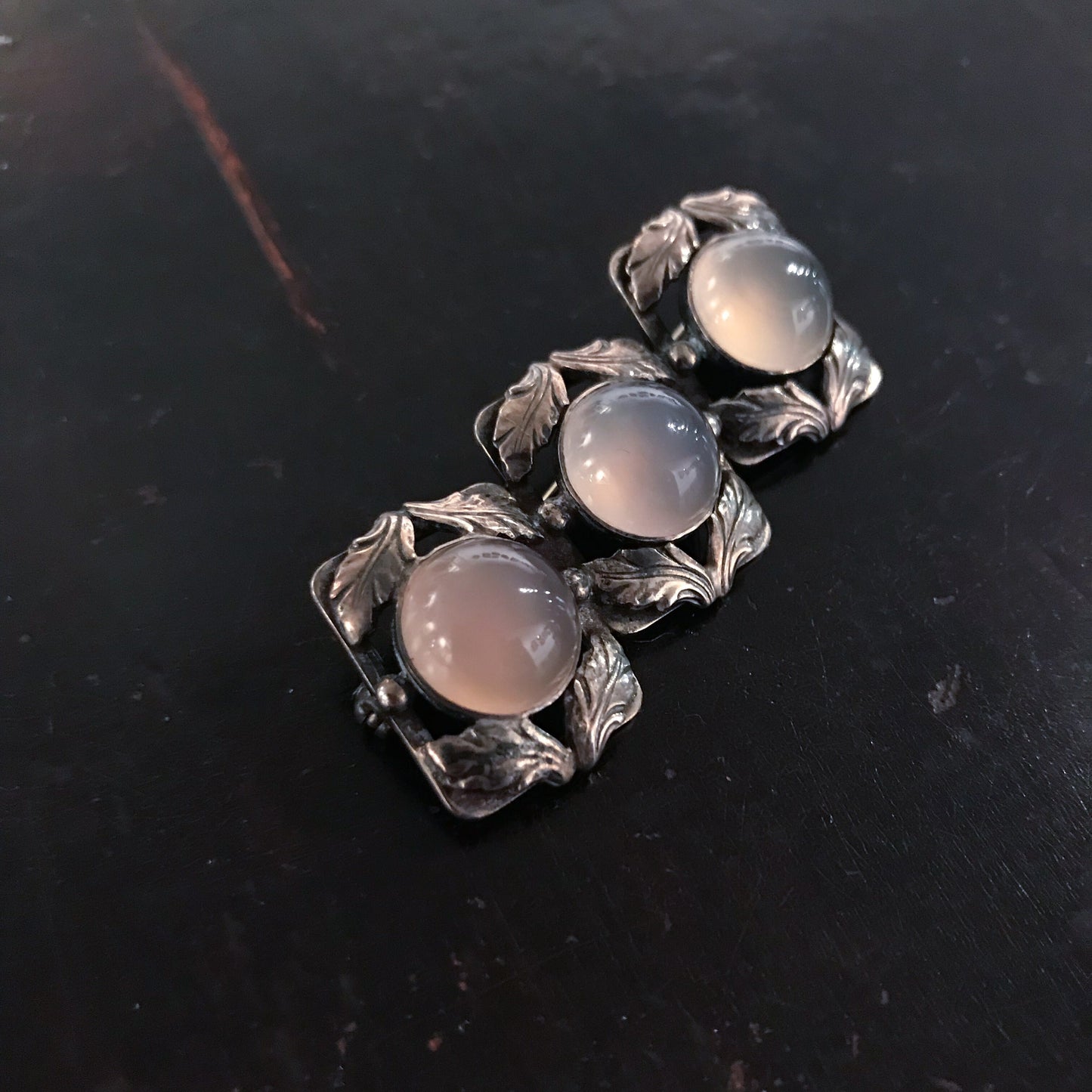 SOLD--Mid-Century Moonstone Brooch Sterling, Bjorklund Brothers, Denmark c. 1950