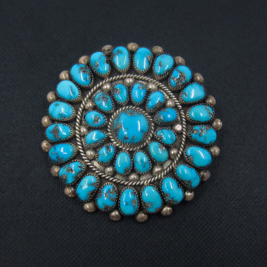 SOLD--Vintage Large Julie O Lahi Turquoise Cluster Brooch Sterling c. 1970