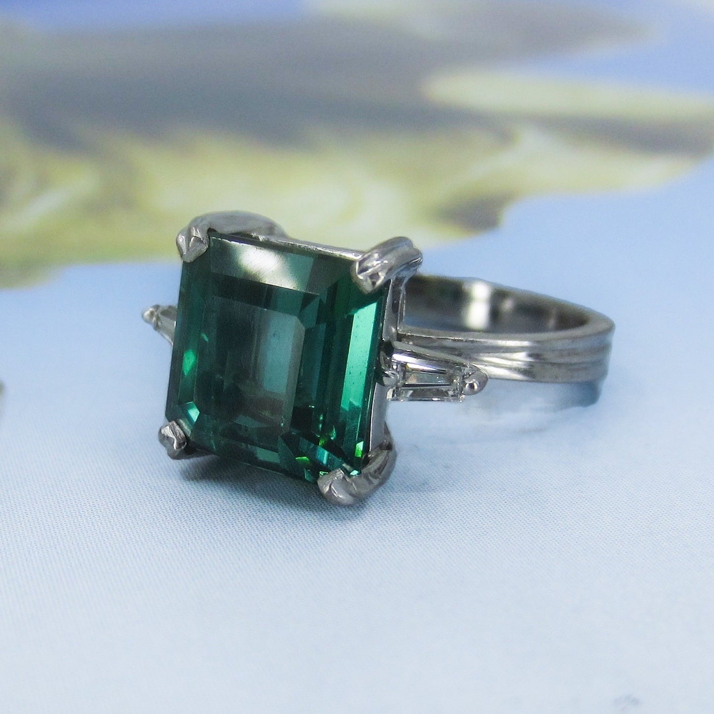 SOLD--Vintage Green Tourmaline and Diamond Ring 18k, H. Stern c. 1990