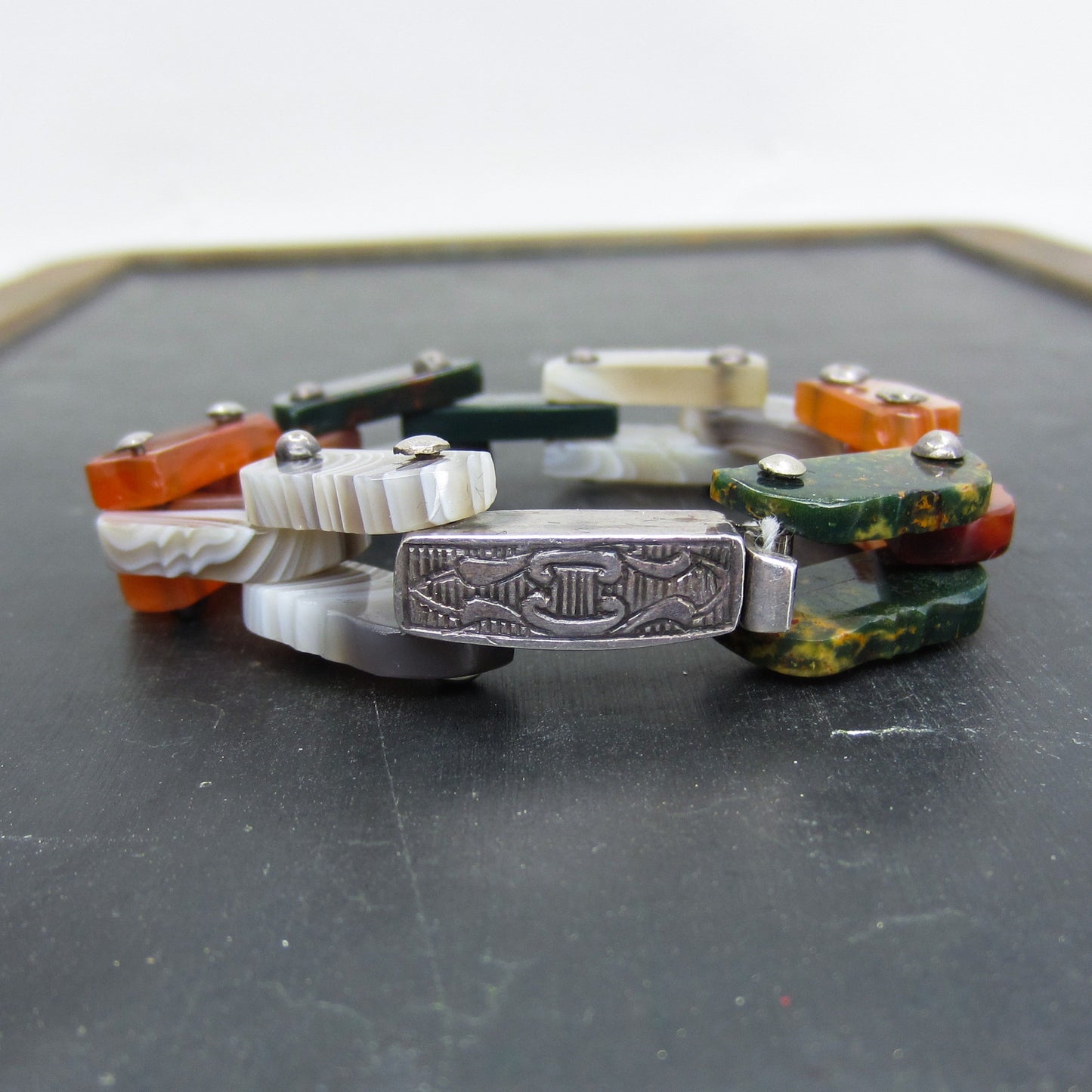 SOLD-Victorian Scottish Agate Bracelet Sterling c. 1880