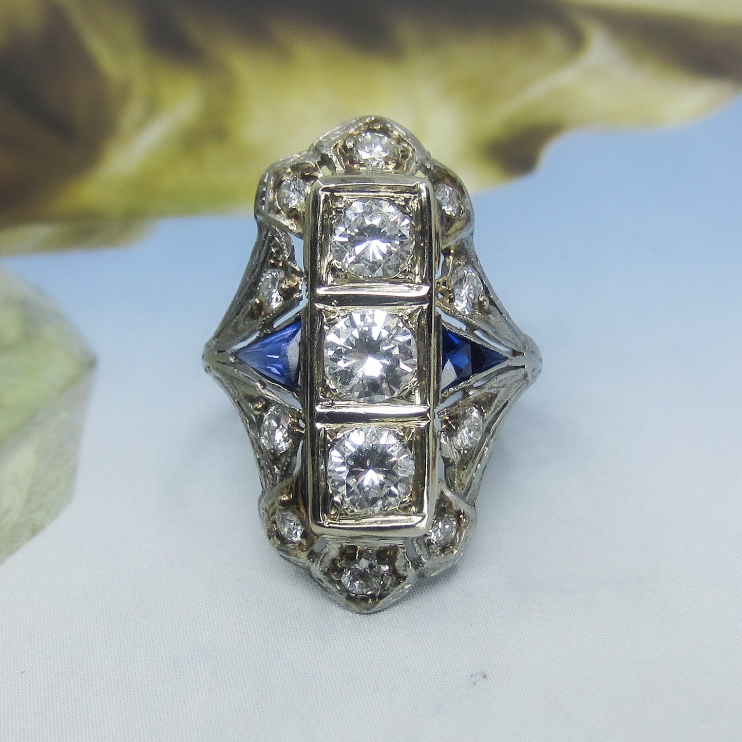 Art Deco Diamond Dinner Ring Platinum and 14k c. 1930