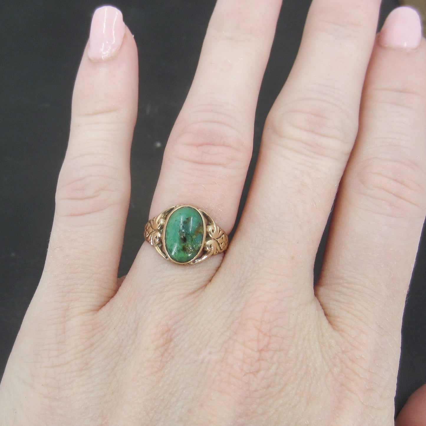 SOLD--Art Deco Turquoise Signet Ring 10k, Ostby & Barton c. 1930