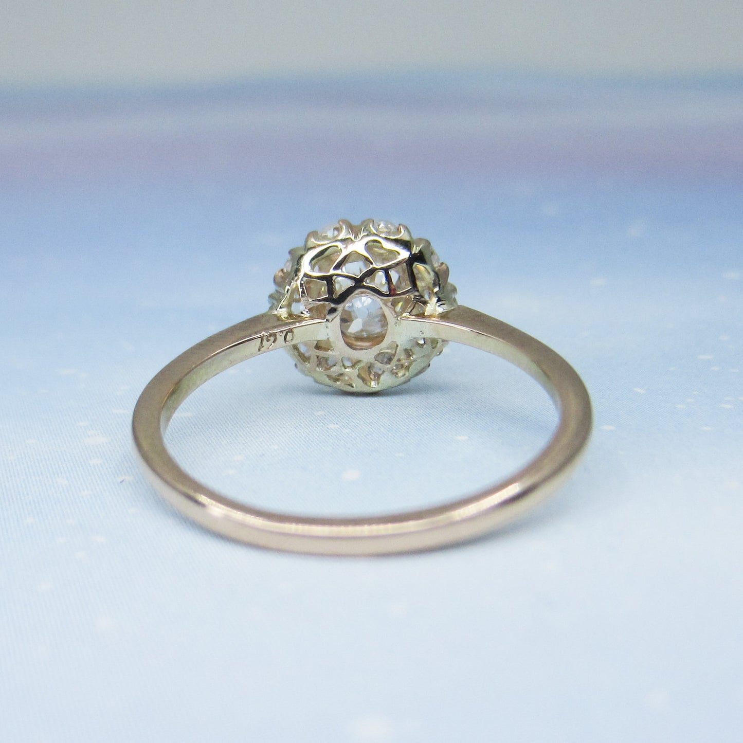 SOLD--Edwardian Old European Diamond Cluster Engagement Ring 14k