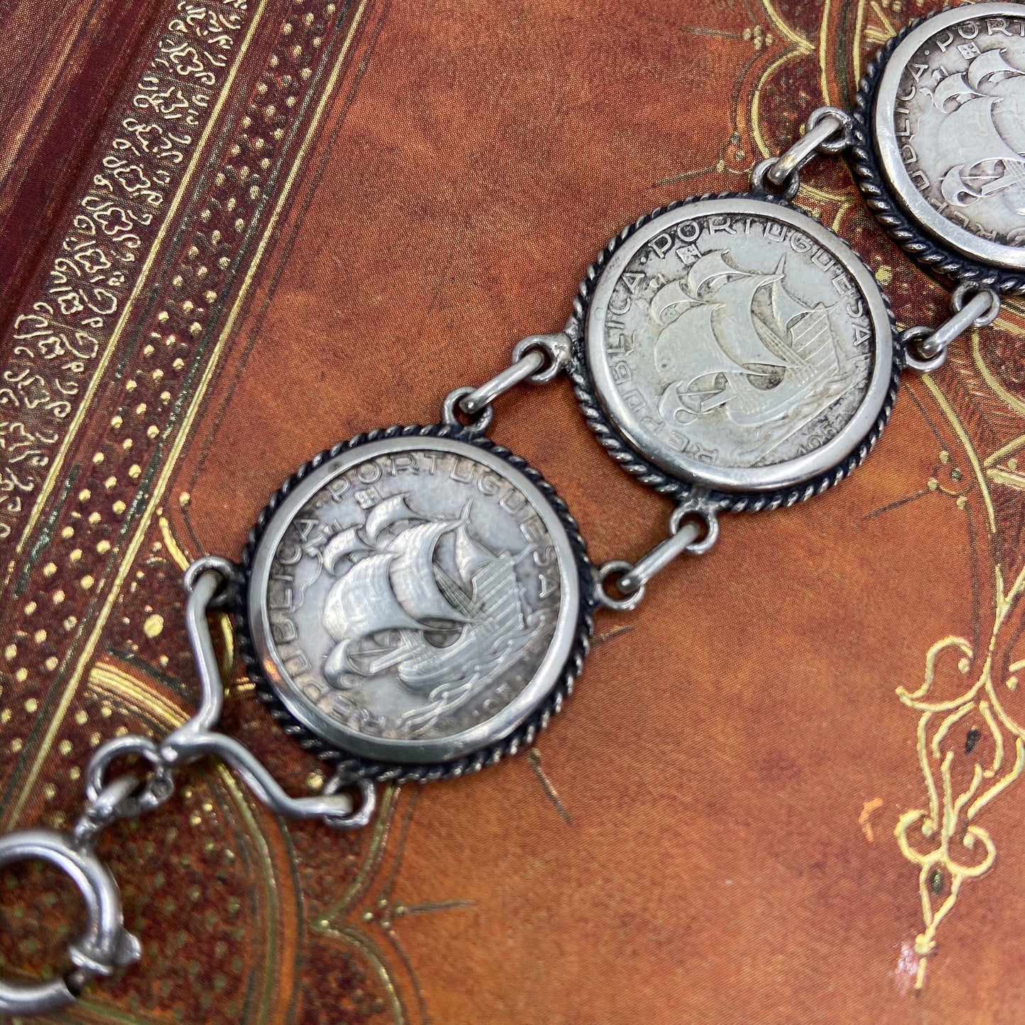 Mid-Century Portuguese Coin Bracelet Sterling c. 1960