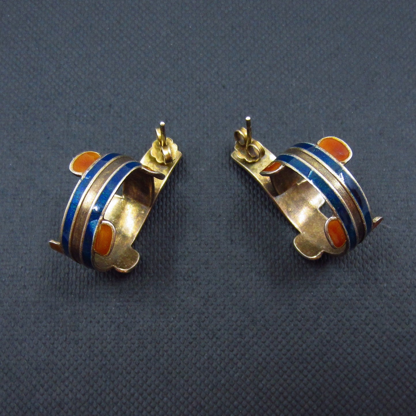 SOLD Enamel Hoop Earrings Git Sterling c. 1970